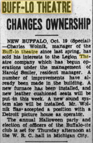 Buff-Lo Theatre - Oct 19 1937 Changes Hands